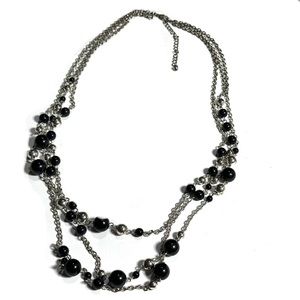 Black & Silver Tone Round Beads & Chains 3 Strand Station Dark Necklace Gothic